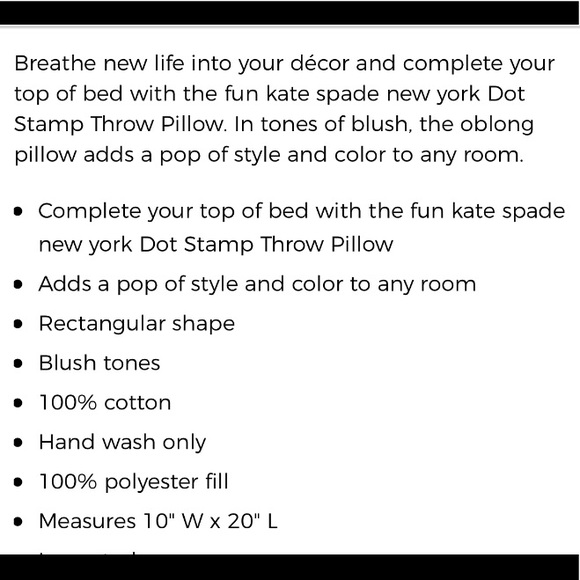 Kate Spade  NWT Blush Deco Dot Oblong Pillow - Picture 5 of 5